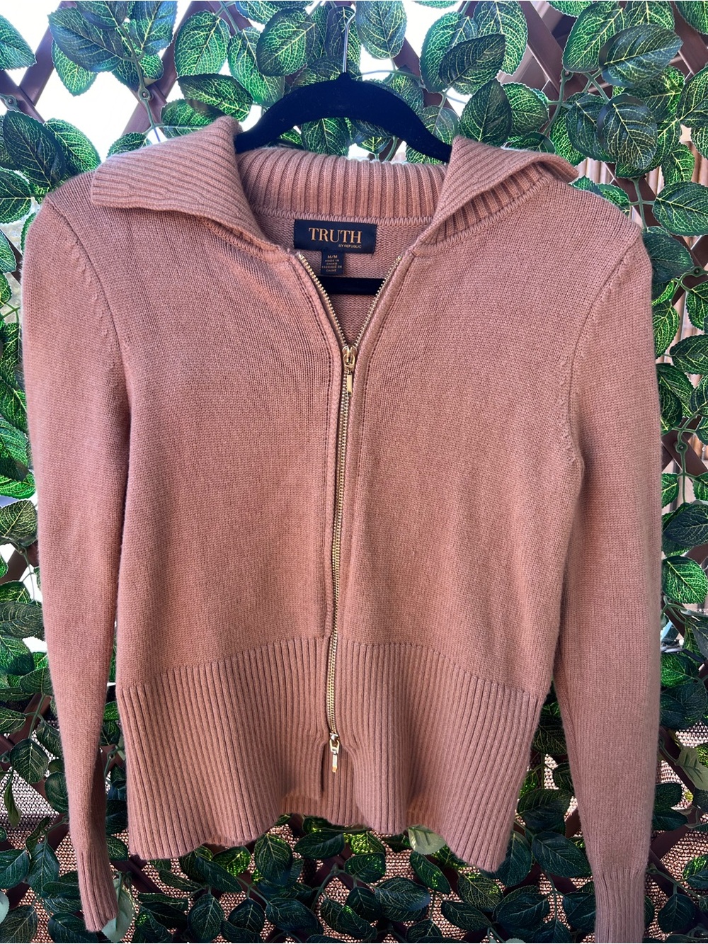 Tan Zip Cardigan Sweater